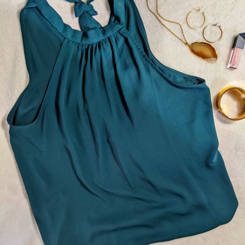 Like New Three-e-m-a Teal High-Neck Small Blouse